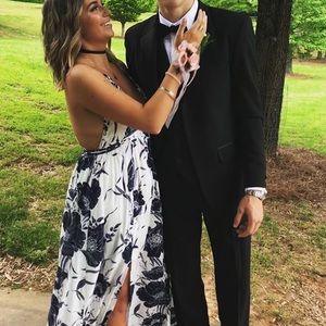 Navy and white formal dress floral